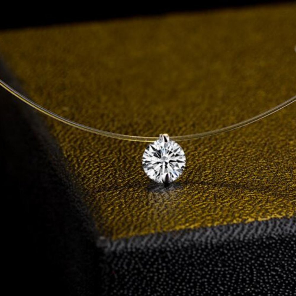 NEW Silver Invisible Transparent Fish Line Zirconia Necklace - Picture 3 of 5